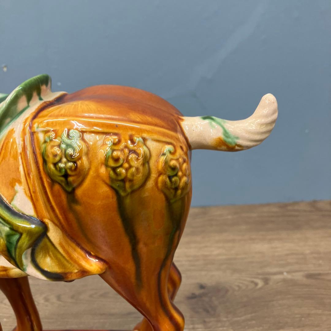 4F 美品 中国伝統工芸 唐三彩 馬の置物 洛陽市美術陶磁工場製 縁起物