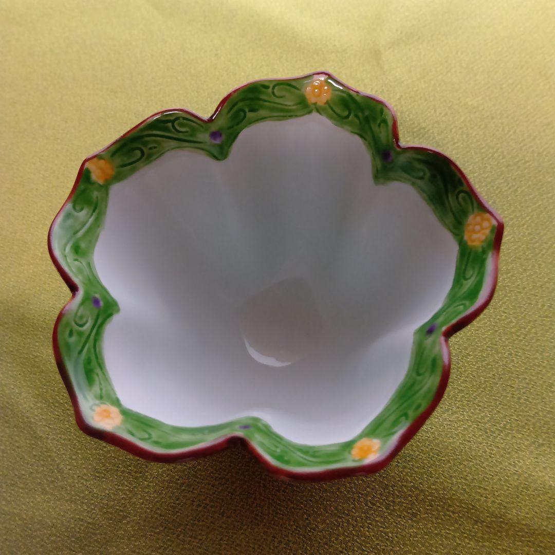 骨董 小鉢 花型 輪花 銀 グリーン 皿 レア ボウル 2枚