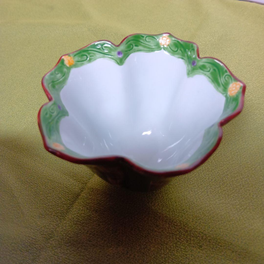 骨董 小鉢 花型 輪花 銀 グリーン 皿 レア ボウル 2枚