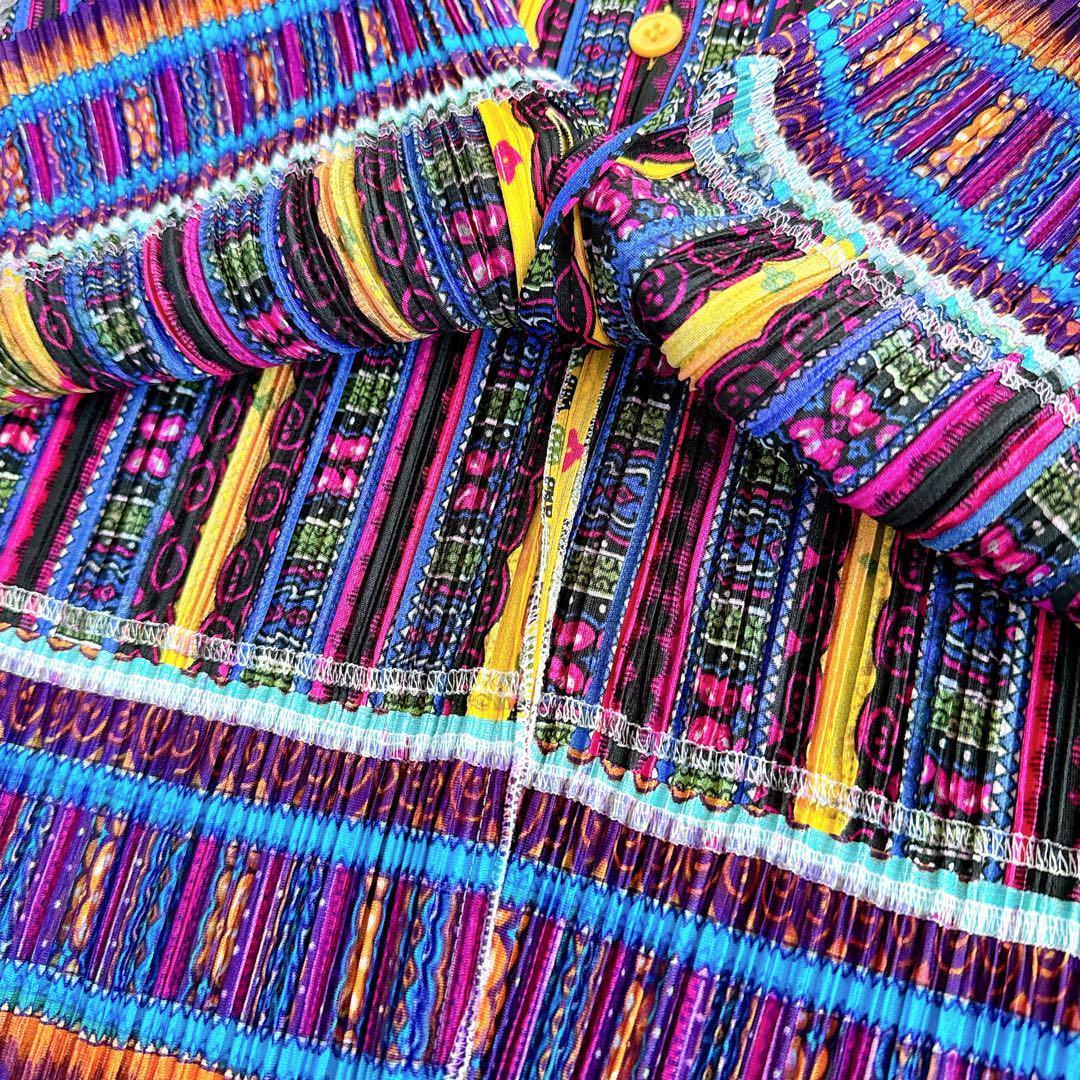 美品　日本製　プリーツプリーズ　半袖シャツ　ブラウス　マルチカラー　y2k 3