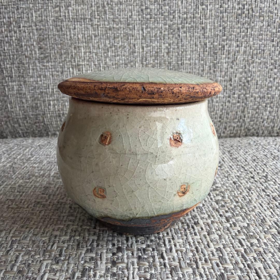 新品◆加藤祥孝さん　灰釉 ドット紋塩壺