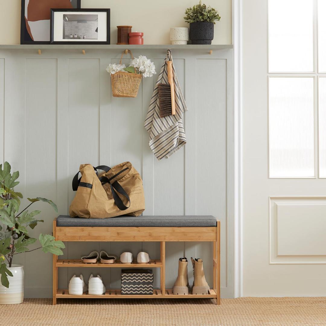 二段式 引き出し付き 収納 シューズラックスツール 玄関ベンチ