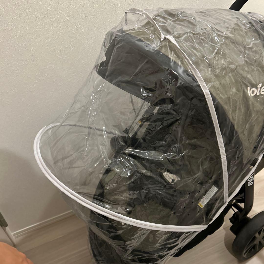 引き取り歓迎！レインカバーとうまけつき。Joie ベビーカー グリーン タイヤ大