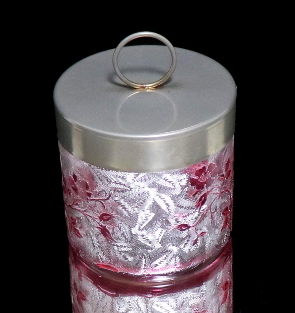 オールド・バカラ 桃色被せガラス 野薔薇 蓋物 ボンボニエール エグランチエ