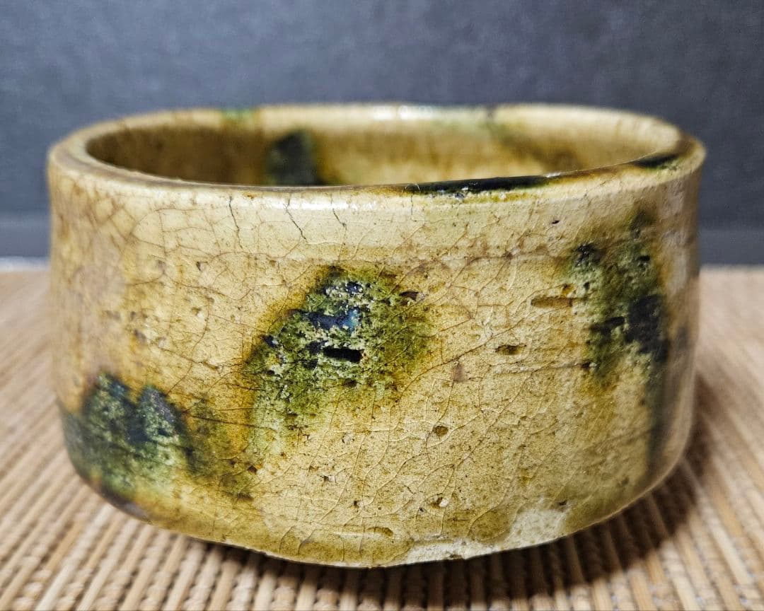 時代物　明治時代頃　徳川紋　葵紋　黄瀬戸　たんぱん　茶碗　茶道具茶器　尾張　紀州