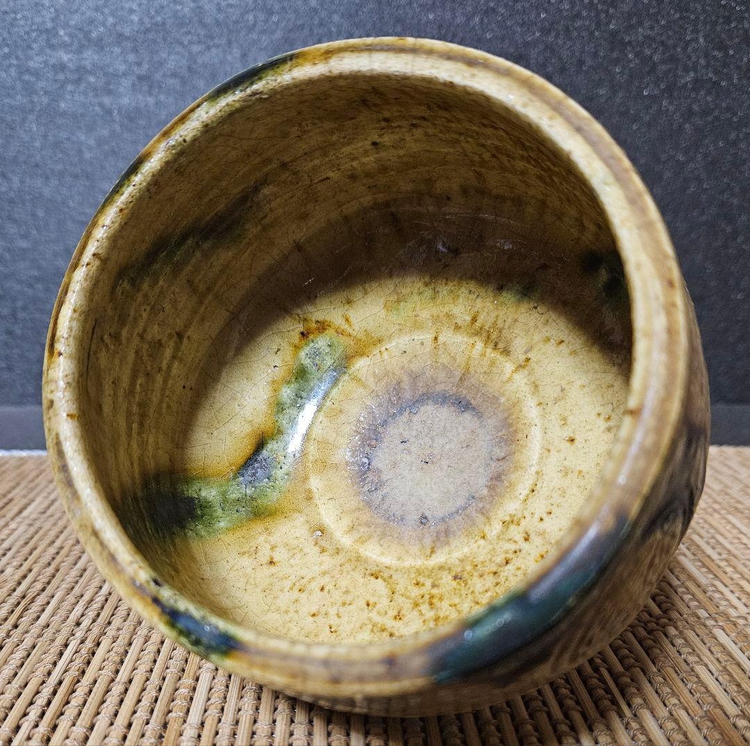 時代物　明治時代頃　徳川紋　葵紋　黄瀬戸　たんぱん　茶碗　茶道具茶器　尾張　紀州