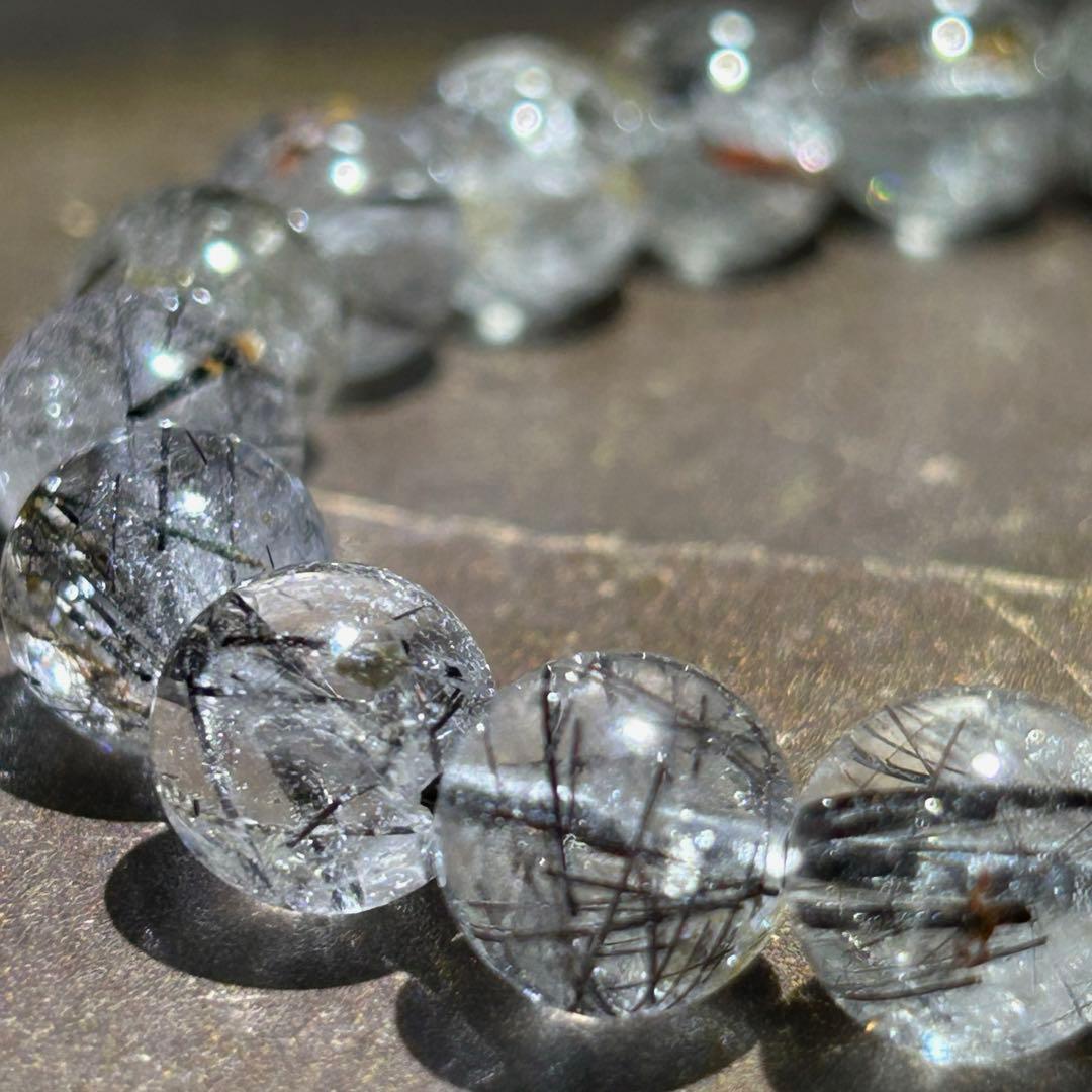 ☆別格高級品質！福運招財宝珠⑨！漆黒美！ブラック ルチル ブレス