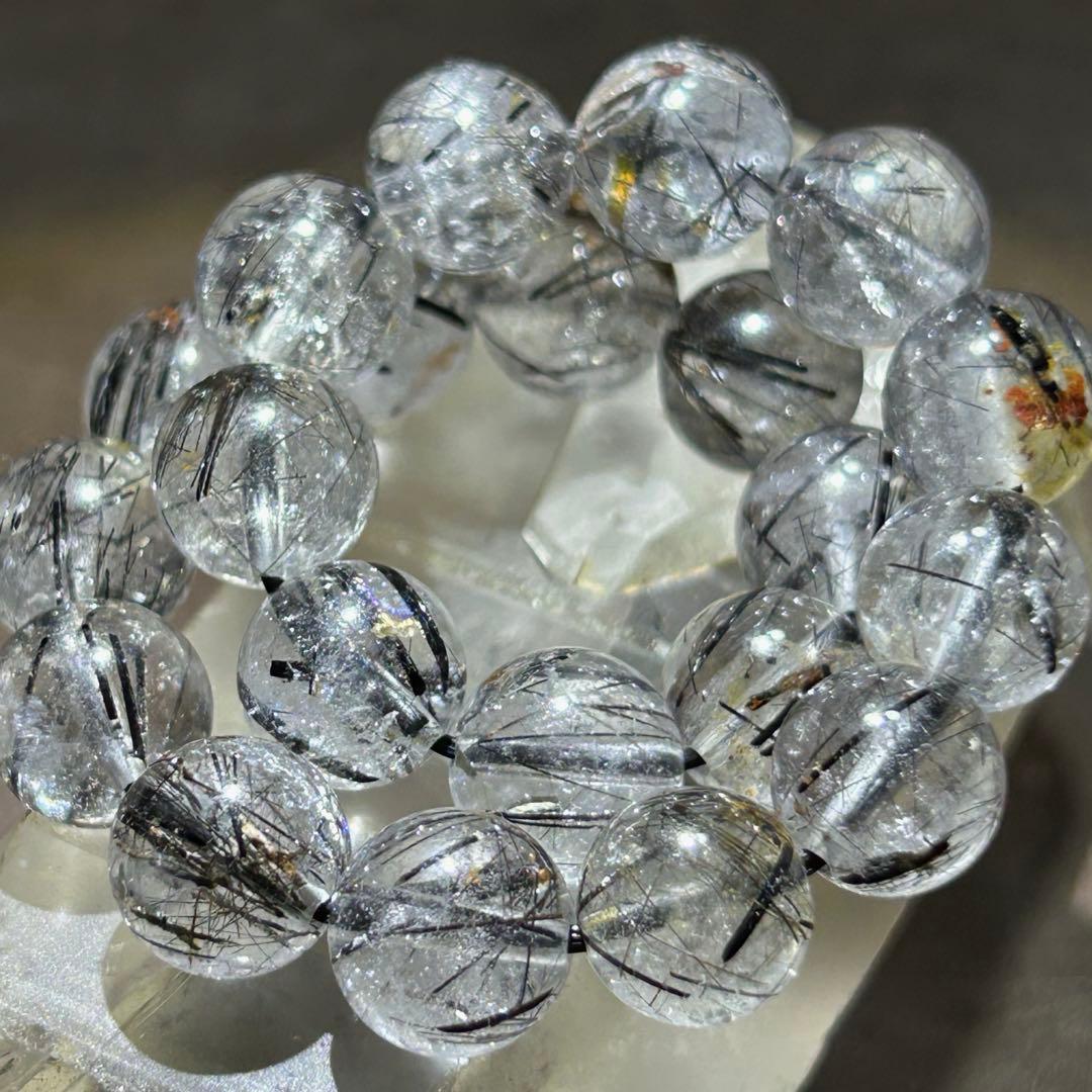 ☆別格高級品質！福運招財宝珠⑨！漆黒美！ブラック ルチル ブレス