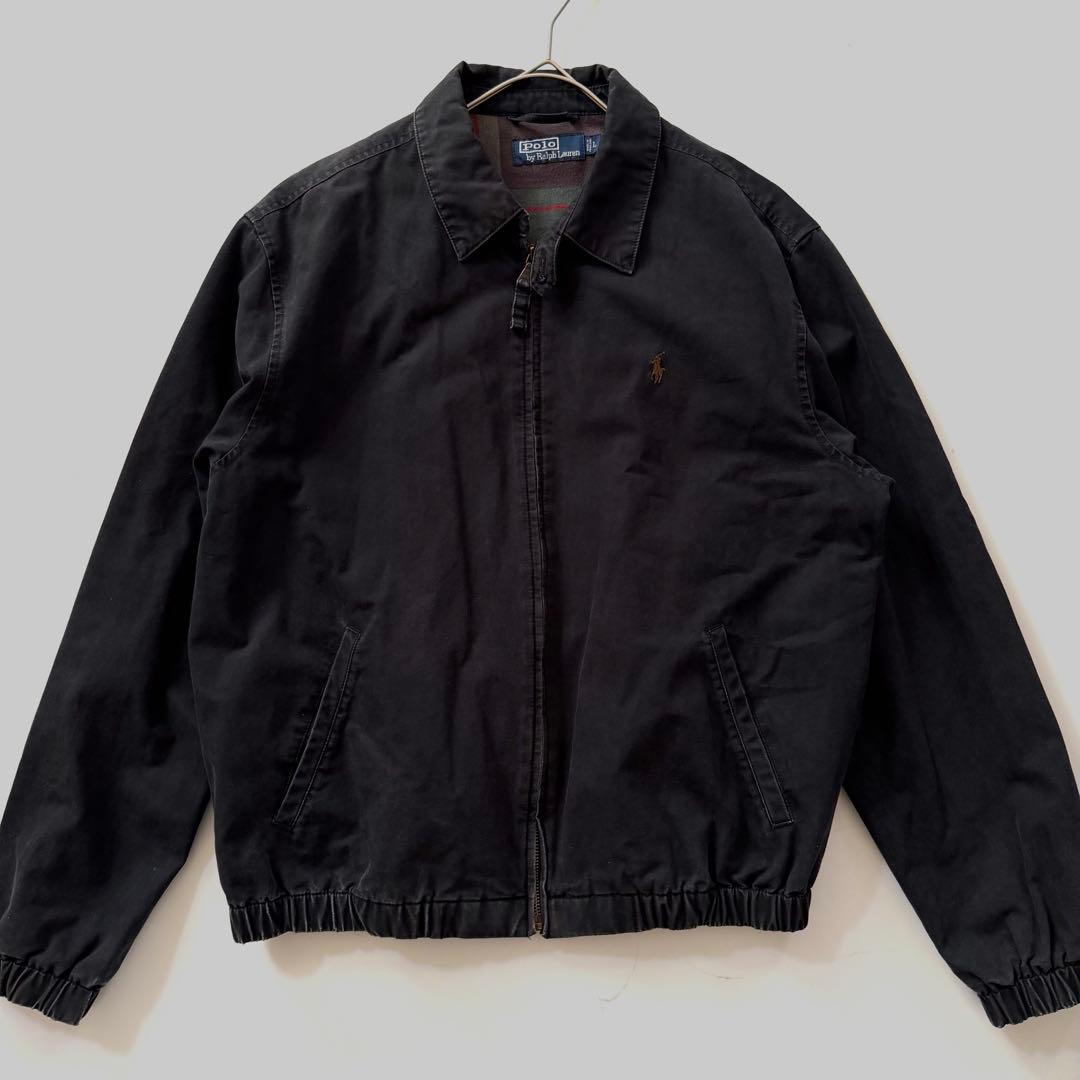 90s ポロラルフローレン スウィングトップ チンスト 裏地チェック L 黒