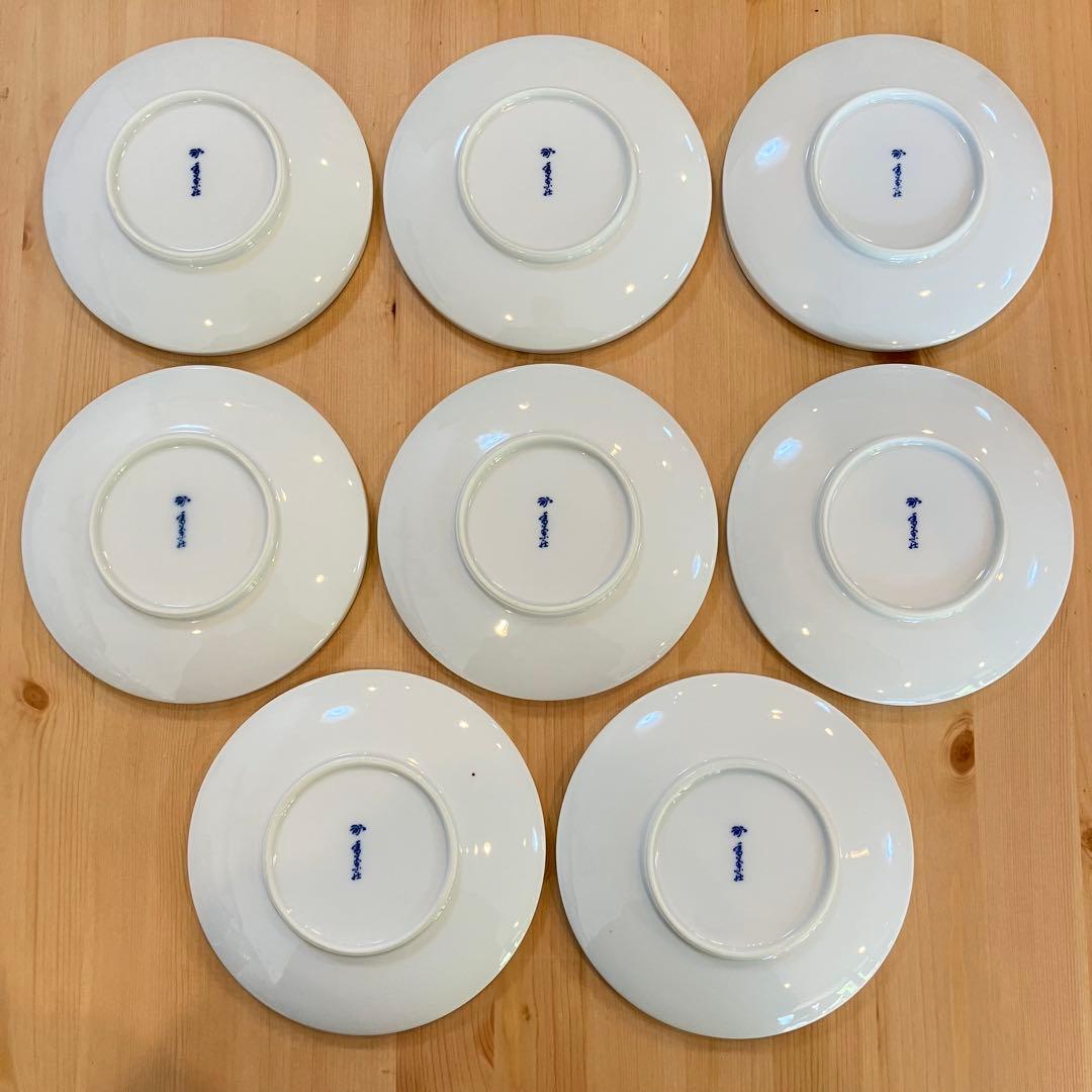 A2G30■オールド香蘭社 染付格子菊牡丹絵 丸皿8枚 取り皿 銘々皿