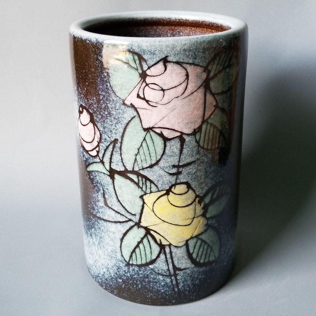 信楽焼傘立て  台形型ばら 高さ４０cm