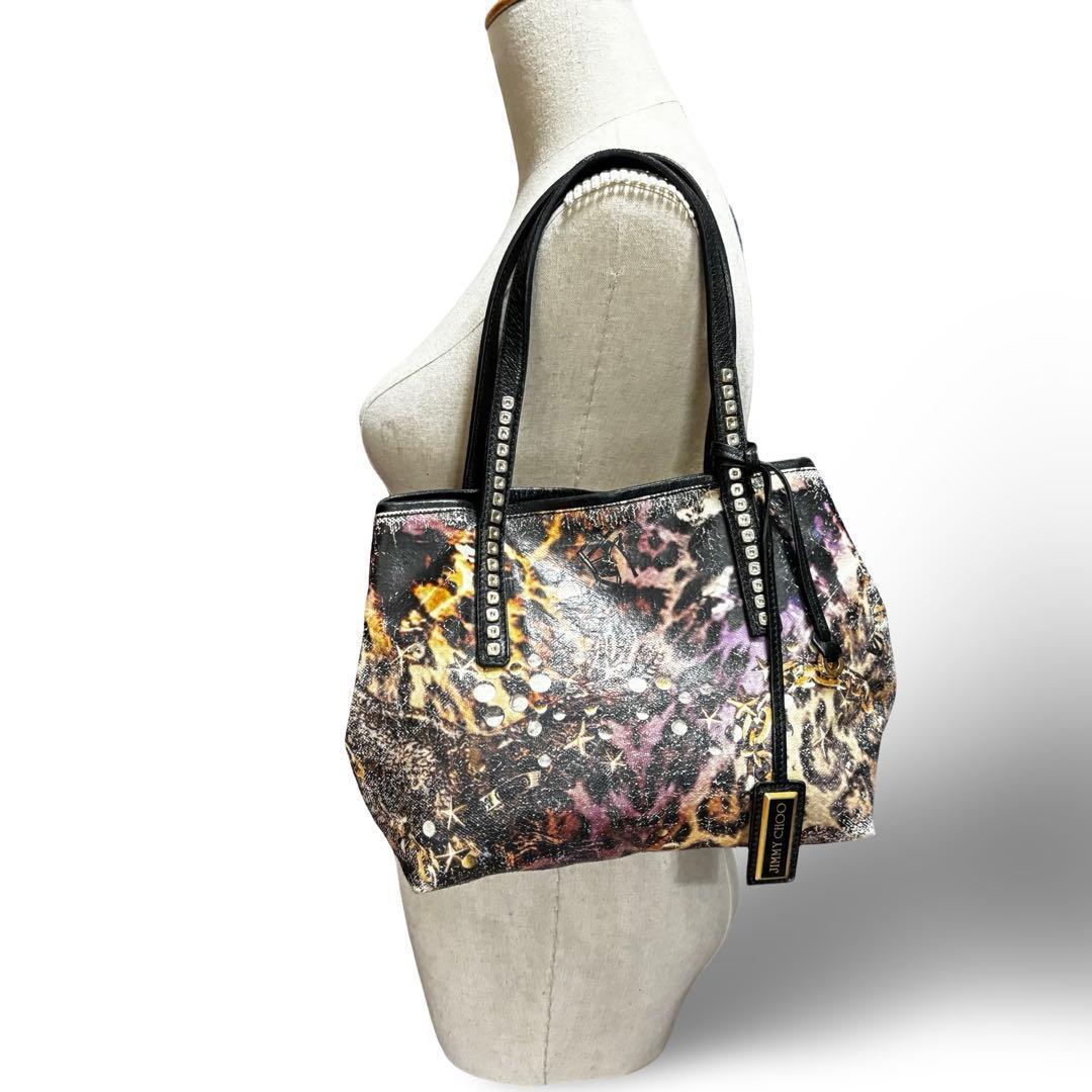 【良品】ジミーチュウ アニマル柄 トートバッグ スタッズ PVCレザー　チャーム