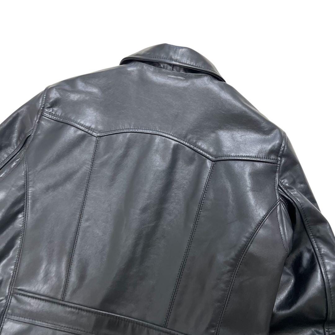 極美品 リューグーレザーズ 襟付シングルライダースジャケット S ブラック 牛革