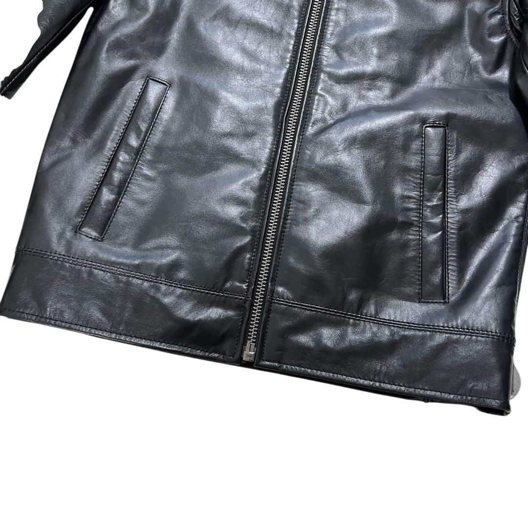 極美品 リューグーレザーズ 襟付シングルライダースジャケット S ブラック 牛革