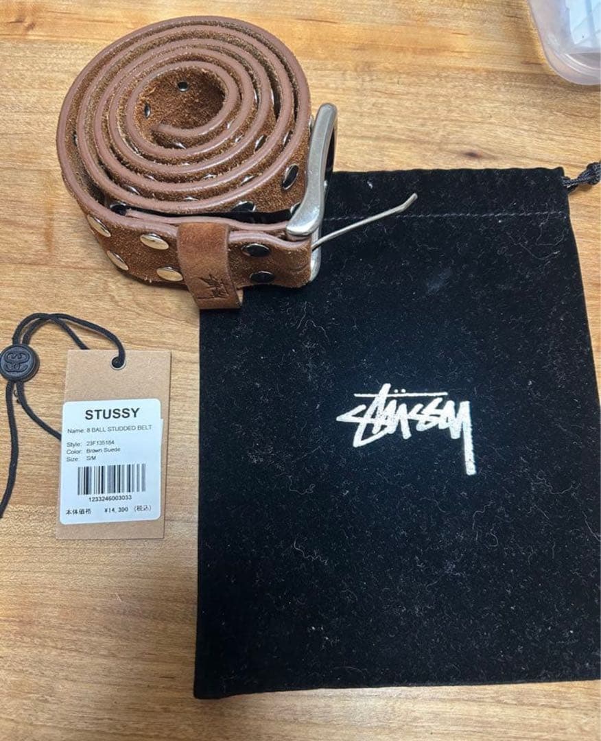 stussy 8 BALL STUDDED.BELT 茶リベットベルト s/m