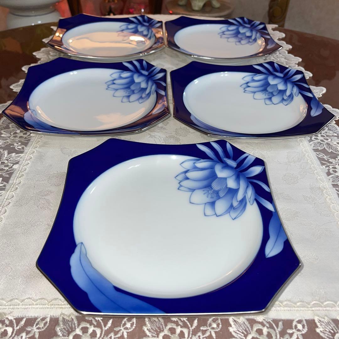 香蘭社　瑠璃　八角皿　銘々皿　5枚セット　未使用