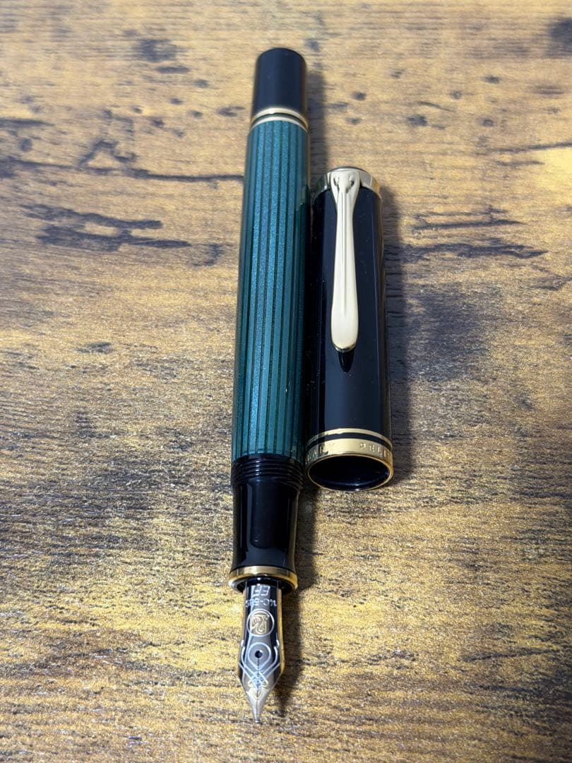 試筆のみ　旧天冠　スーベレン　緑縞　14C ペリカン　グリーン　EF