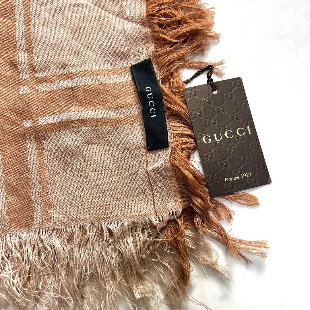 グッチ 大判 ショールストール GG柄 コットン100 フリンジ ピンク 総柄