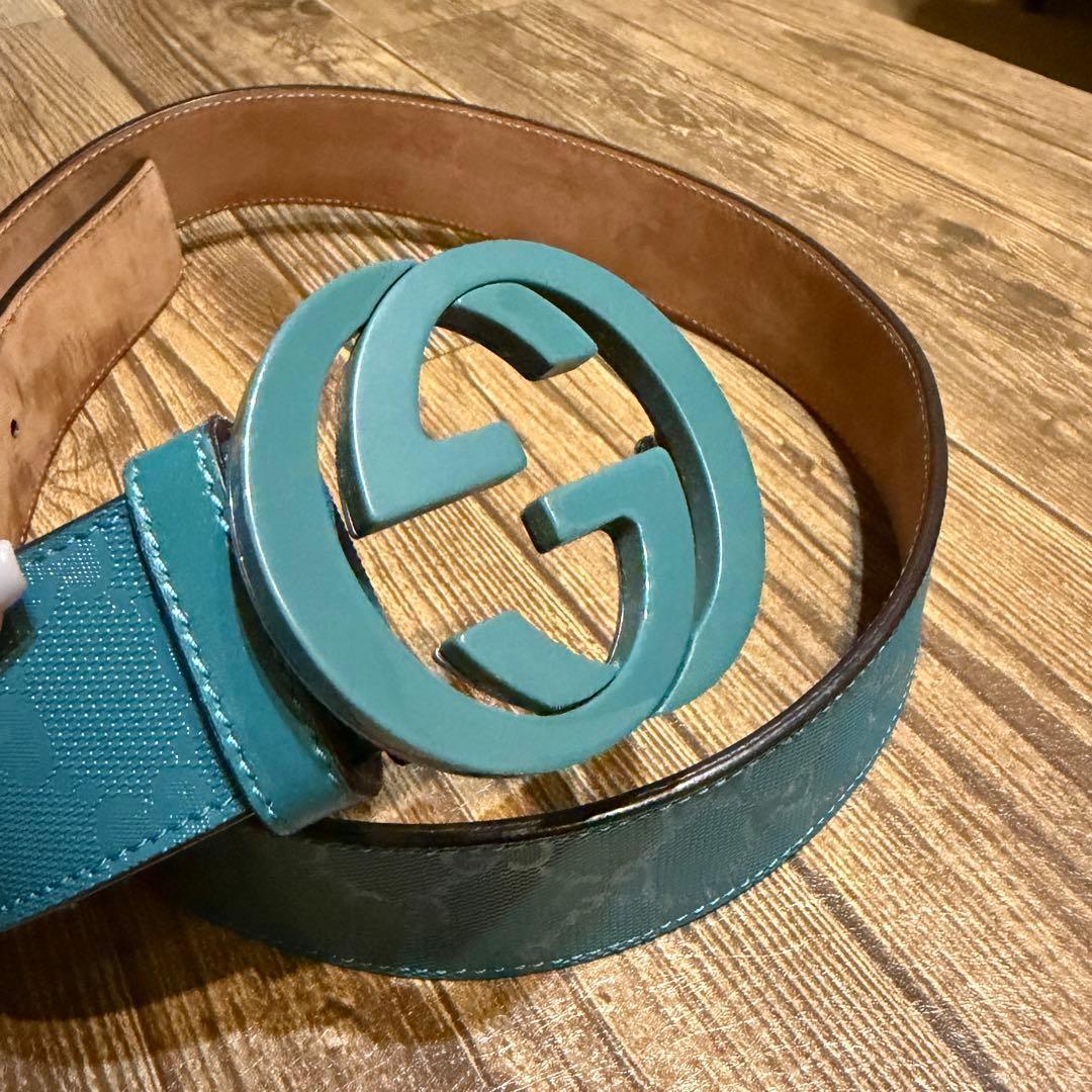 GUCCI ターコイズ レザー ベルト GGロゴ