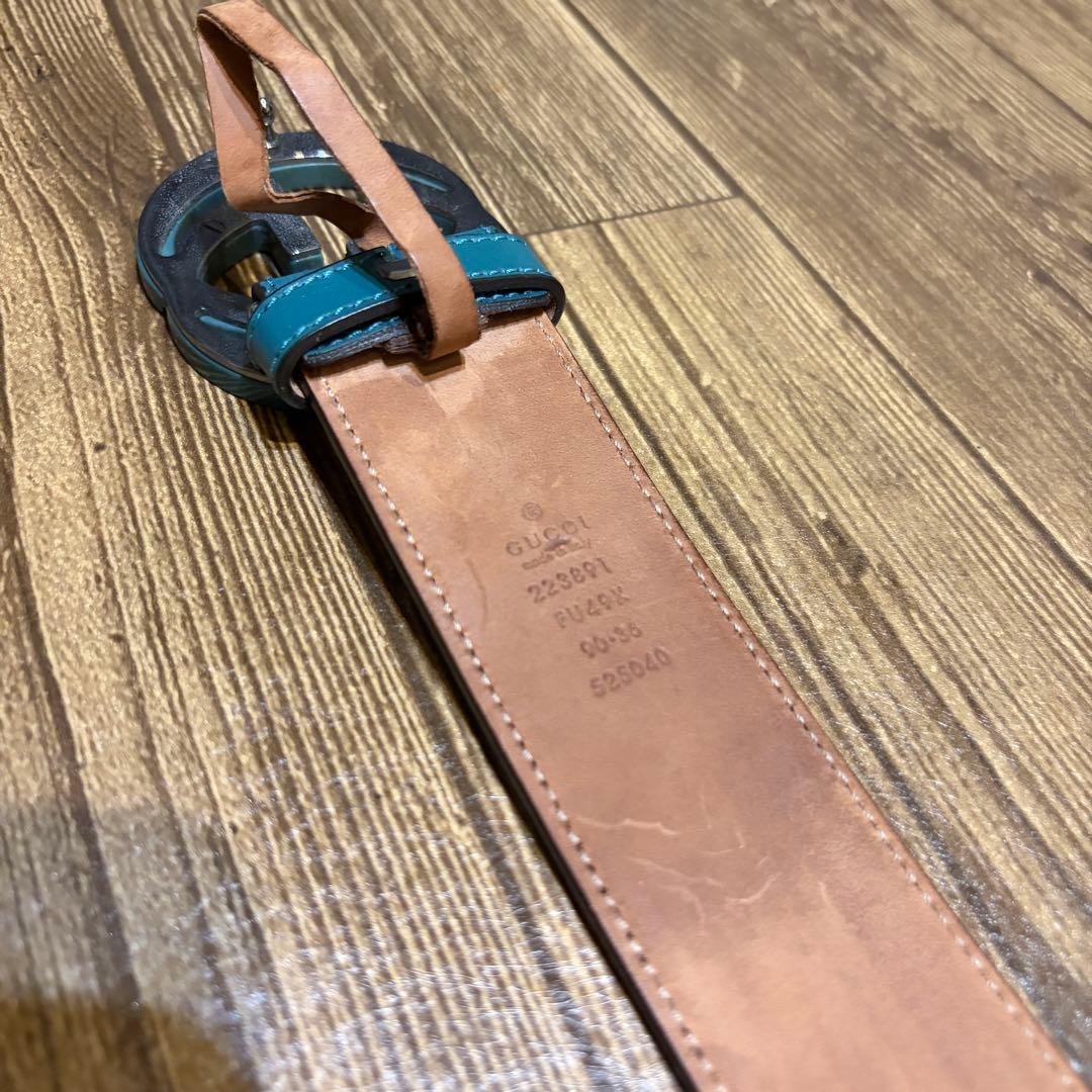 GUCCI ターコイズ レザー ベルト GGロゴ