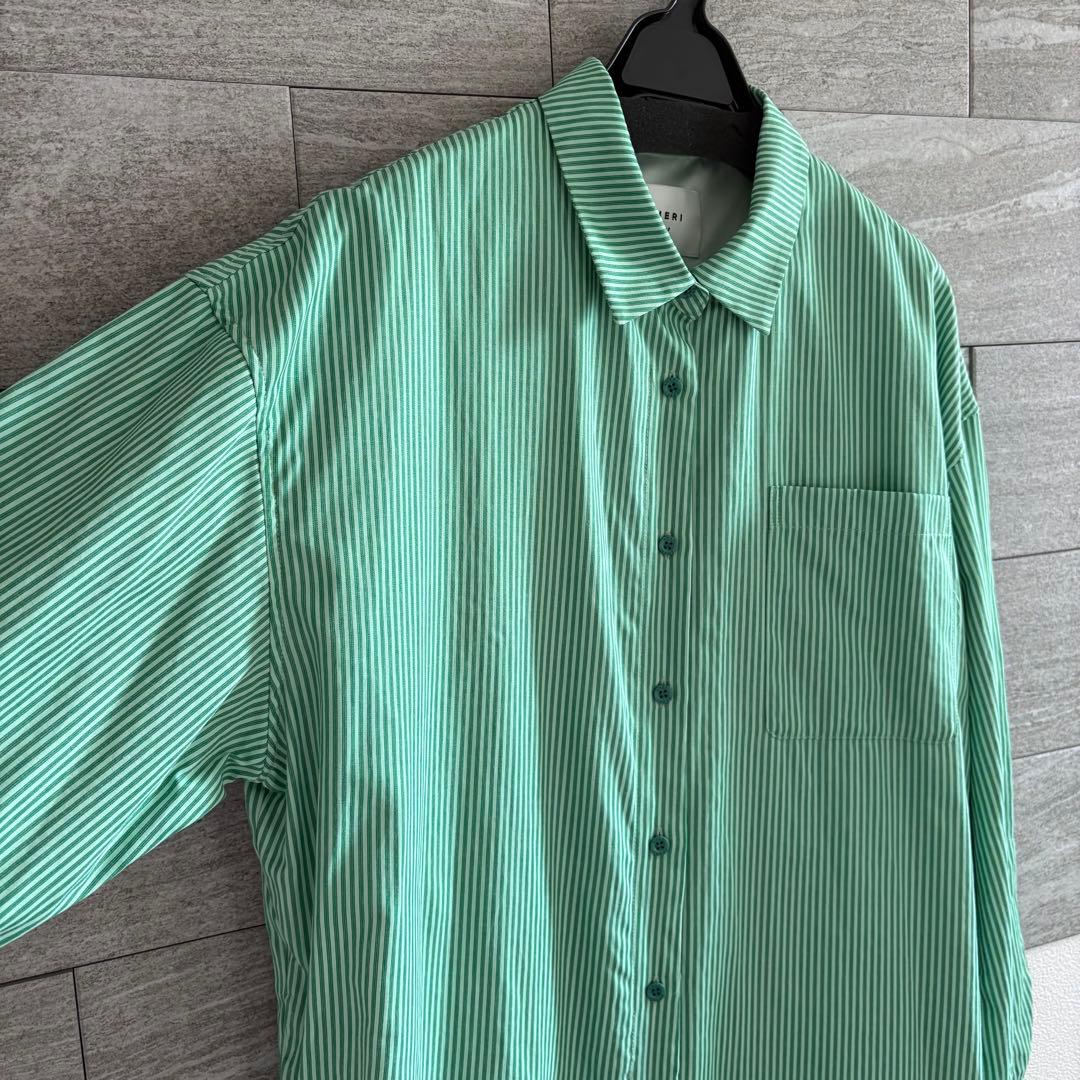 Ameri STRIPE SHIRT ROMPERS グリーン　M