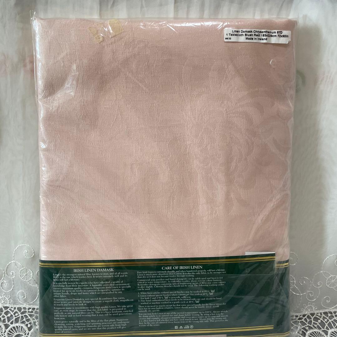 アイリッシュリネンダマスク　テーブルクロス　菊　ピンク　新品未使用