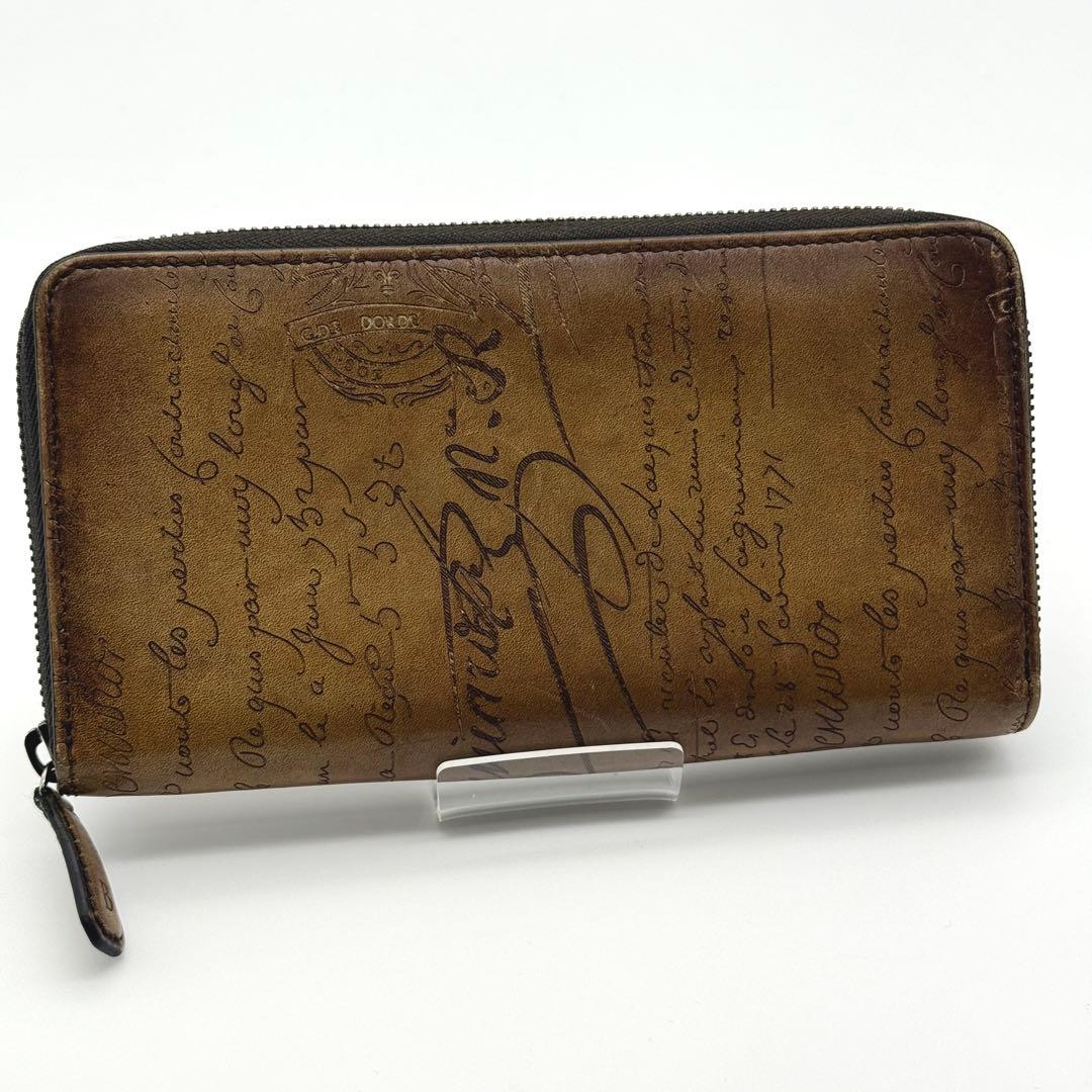 美品 Berluti カリグラフィー 長財布 ブラウン スタンプ ラウンドジップ