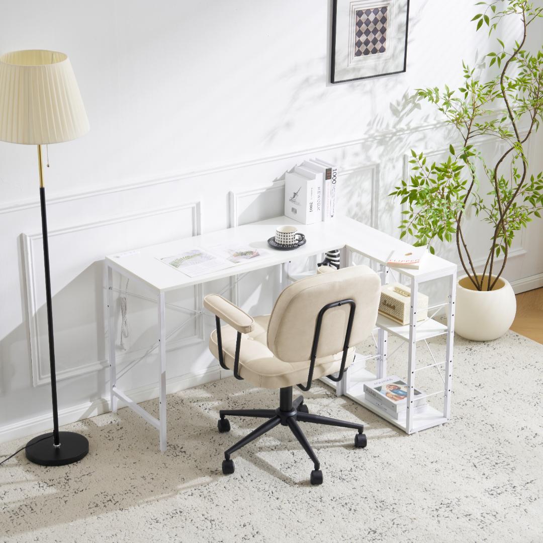 【新品】ホワイト 一体分離多用デスク パソコンデスク ラック付き