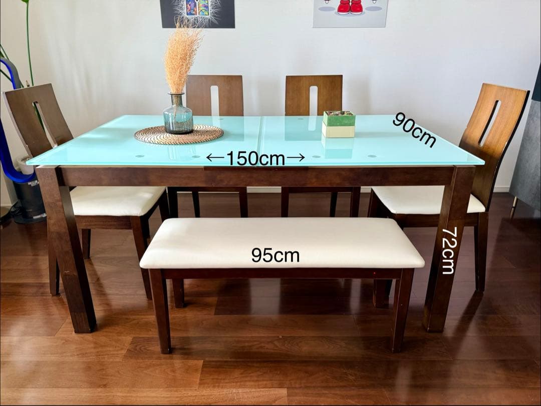 『美品』ガラス天板ダイニングテーブルセット