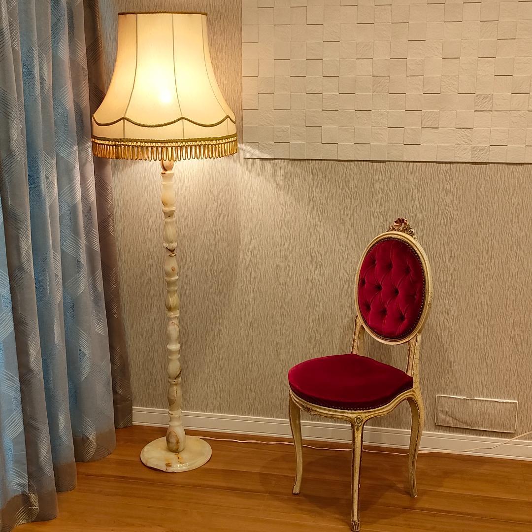 アンティーク　 スタンドランプ　大理石　フリンジシェード　照明　A8