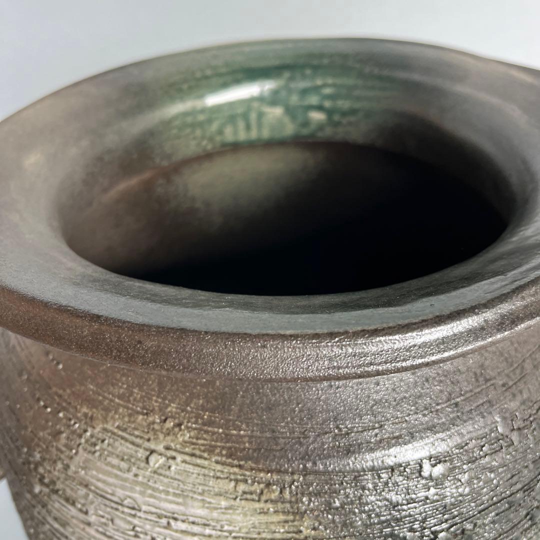 信楽焼傘立て  緑釉耳付き 高さ45cm