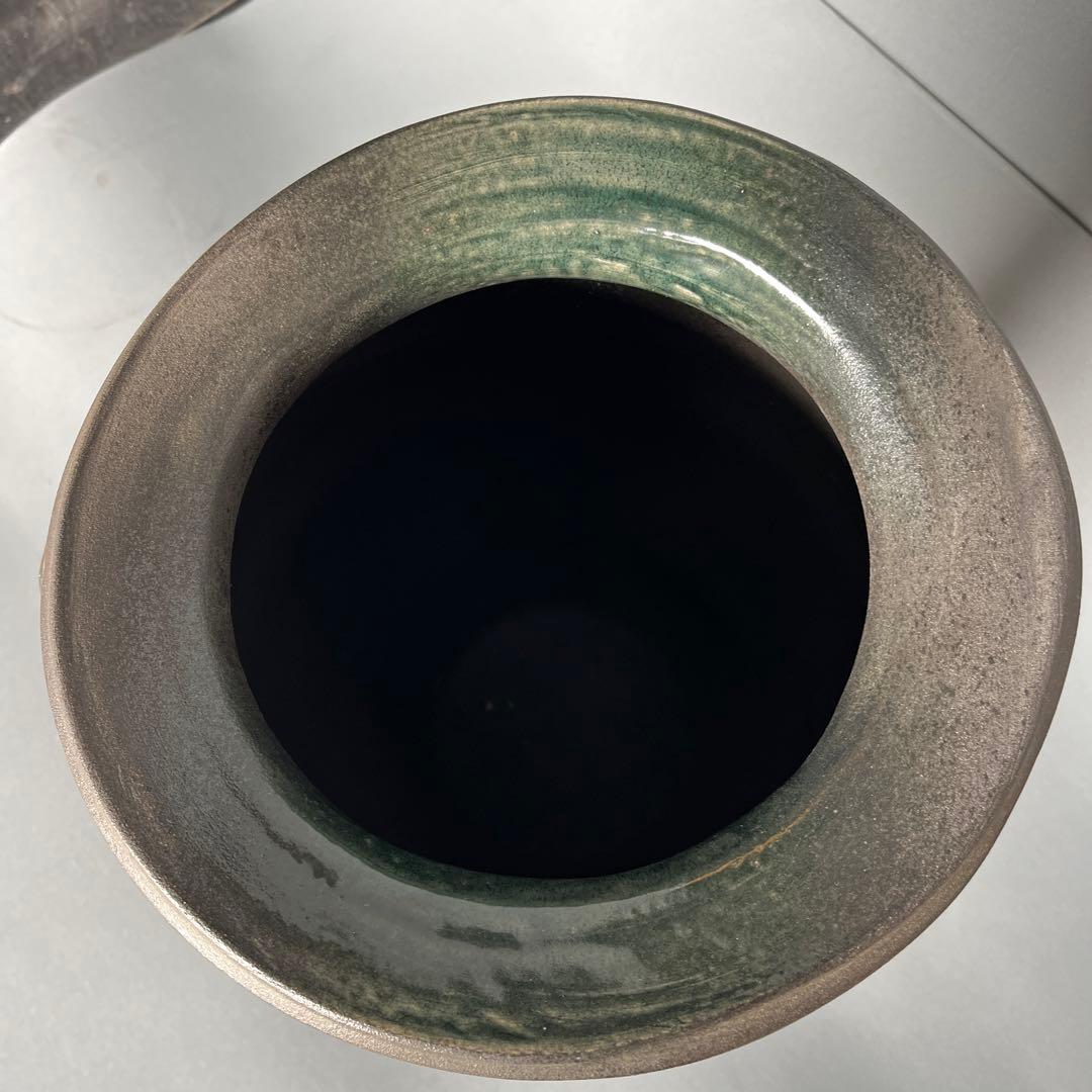 信楽焼傘立て  緑釉耳付き 高さ45cm