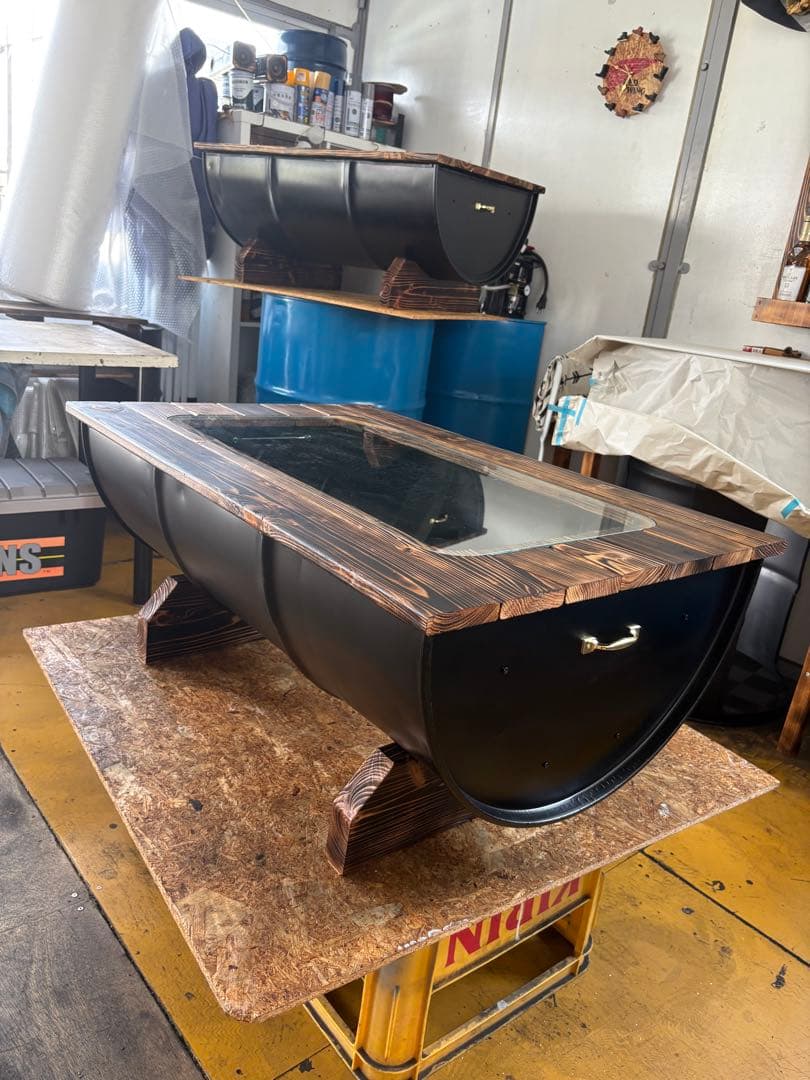 【特価】通常より5,000円引きドラム缶ガラステーブル　給油口（小タイプ）