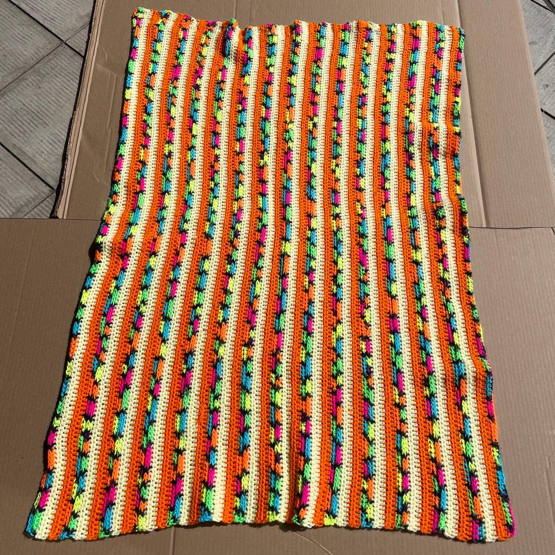 貴重！70's〜アメリカアンティーク　ニットラグ　USAヴィンテージ雑貨蚤の市