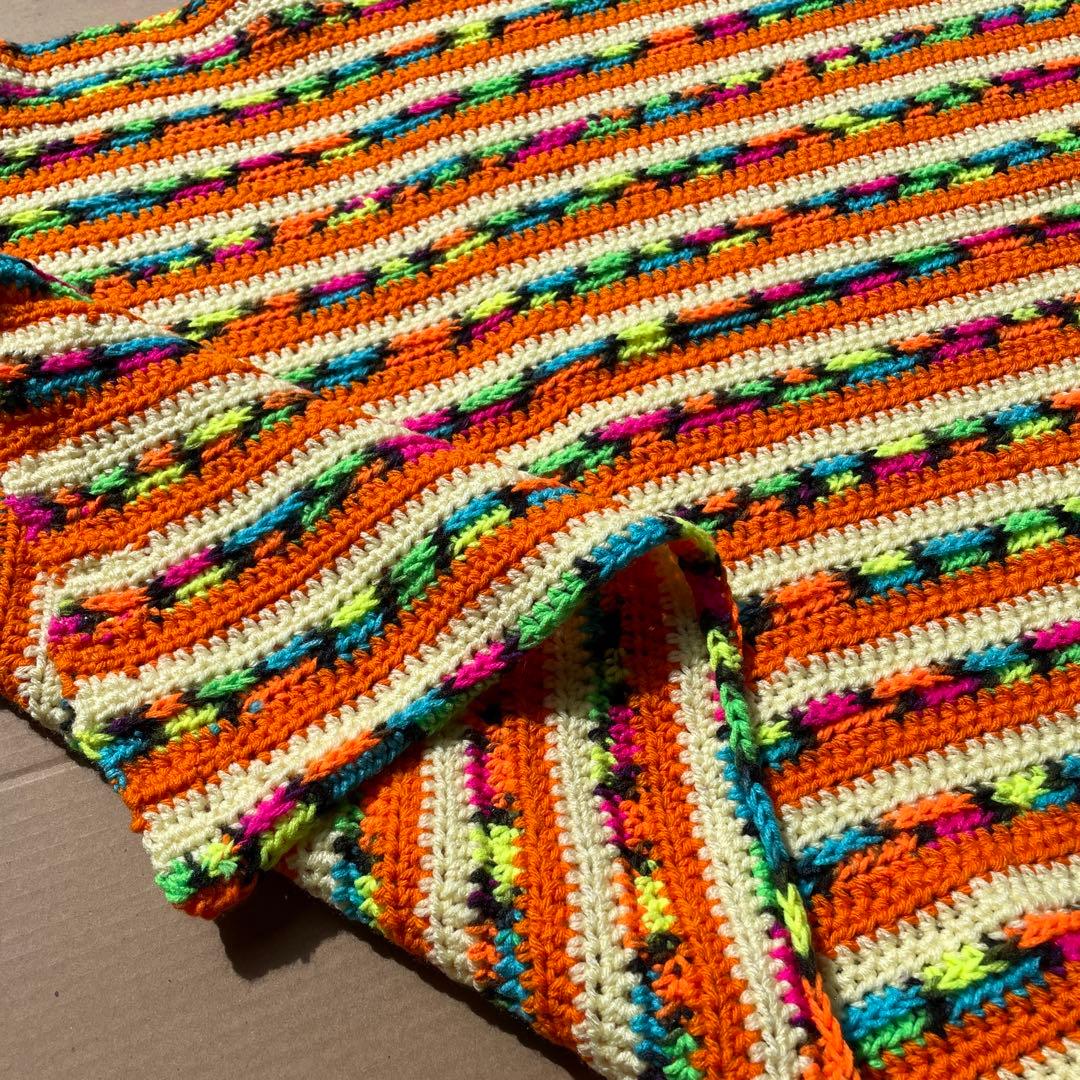 貴重！70's〜アメリカアンティーク　ニットラグ　USAヴィンテージ雑貨蚤の市