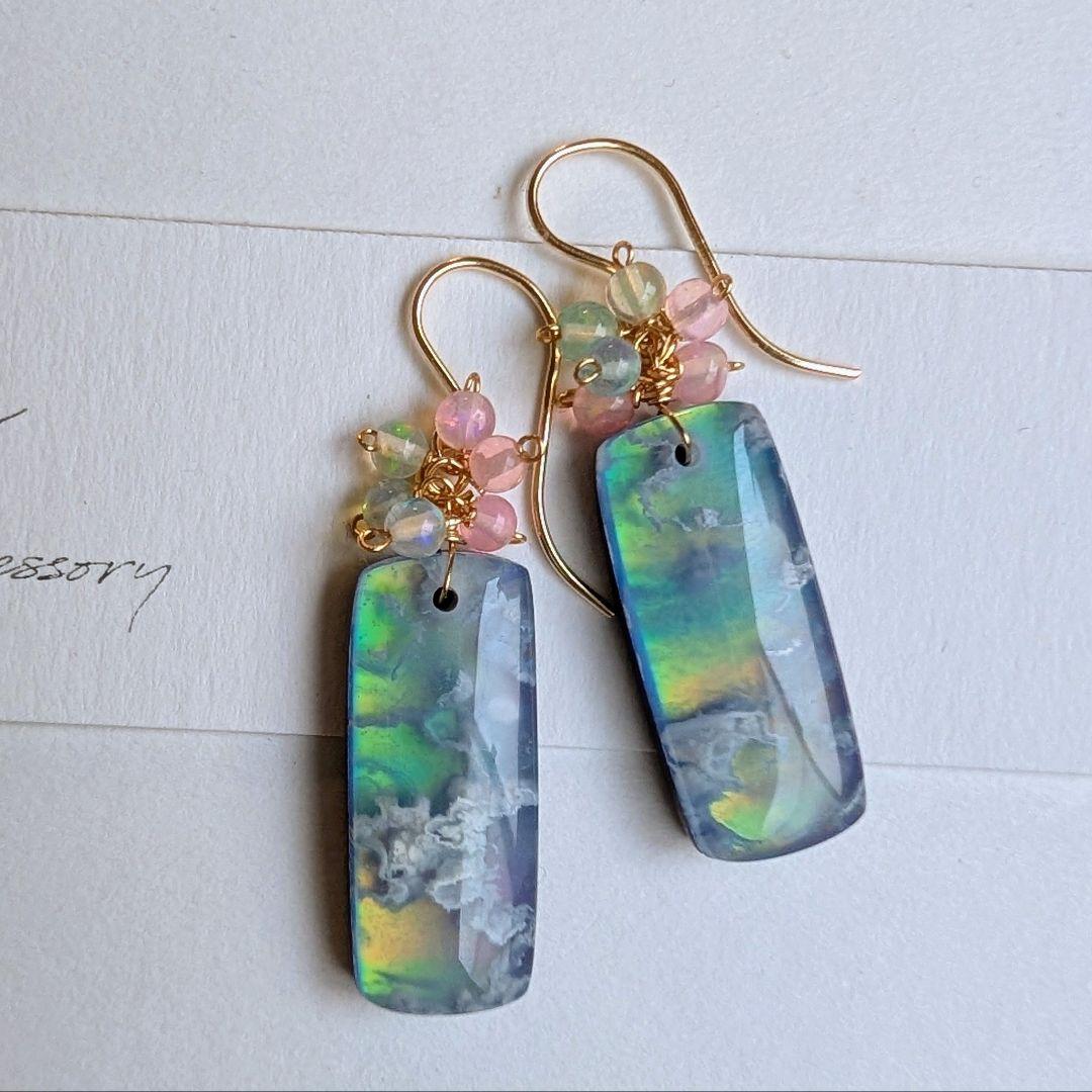 オーロラプルームアゲート ピアス