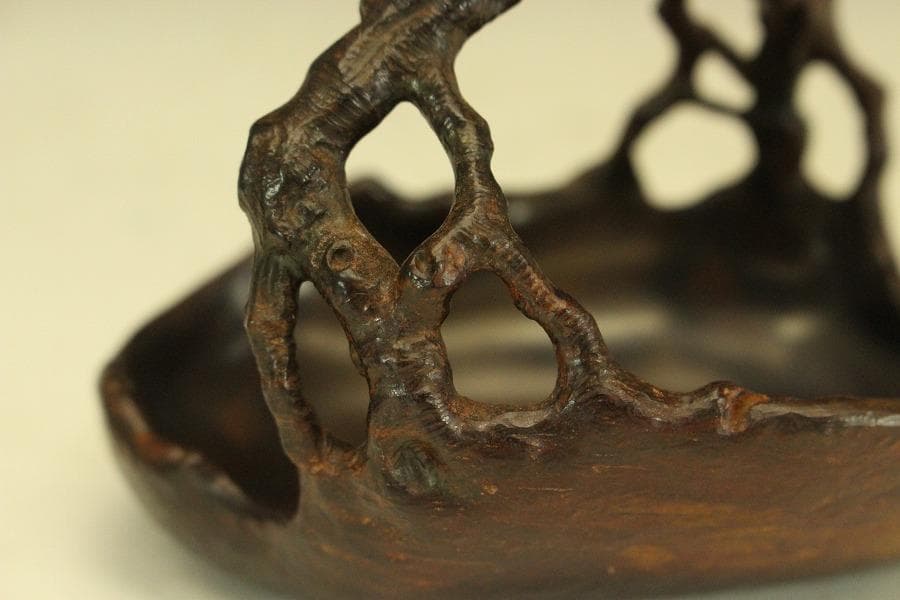 紫檀 刻 手付 皿 文房四宝 卓上飾 高7.8cm(HA490)