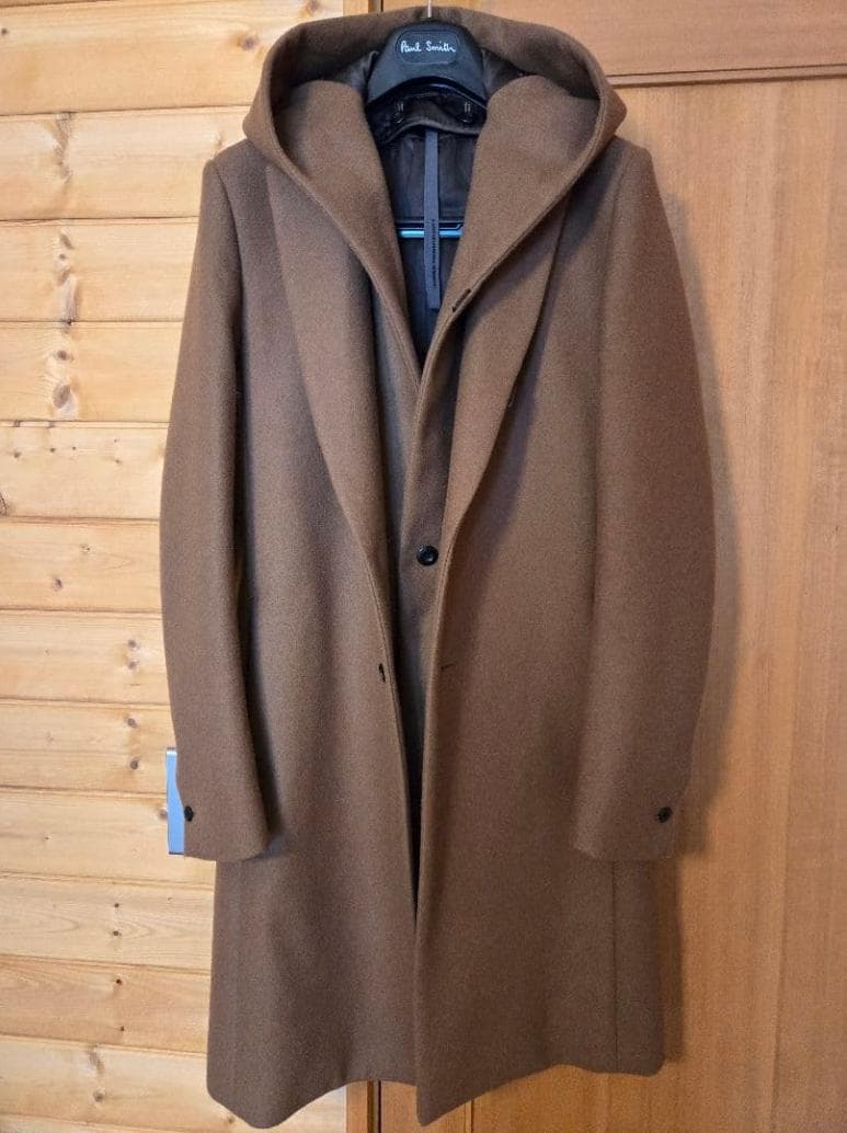 超希少カラー/カシミア混平二重メルトンチェスターコート フード付チェスターコート