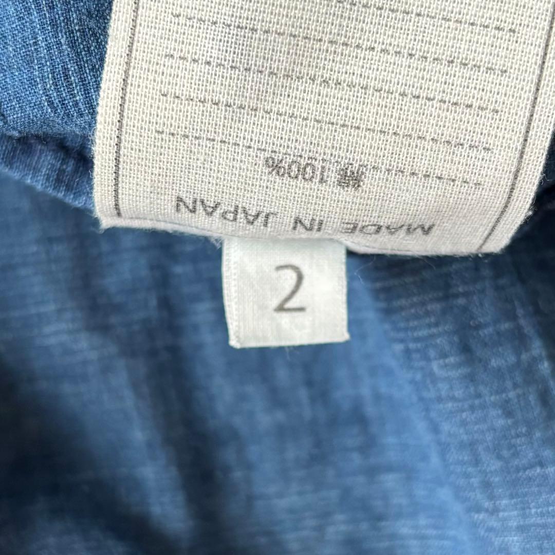 45R インドカディのレース四角ブラウス（藍）　半袖　サイズ2