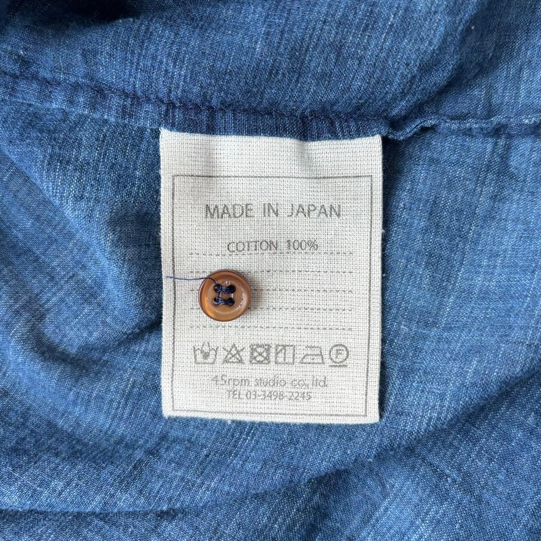 45R インドカディのレース四角ブラウス（藍）　半袖　サイズ2