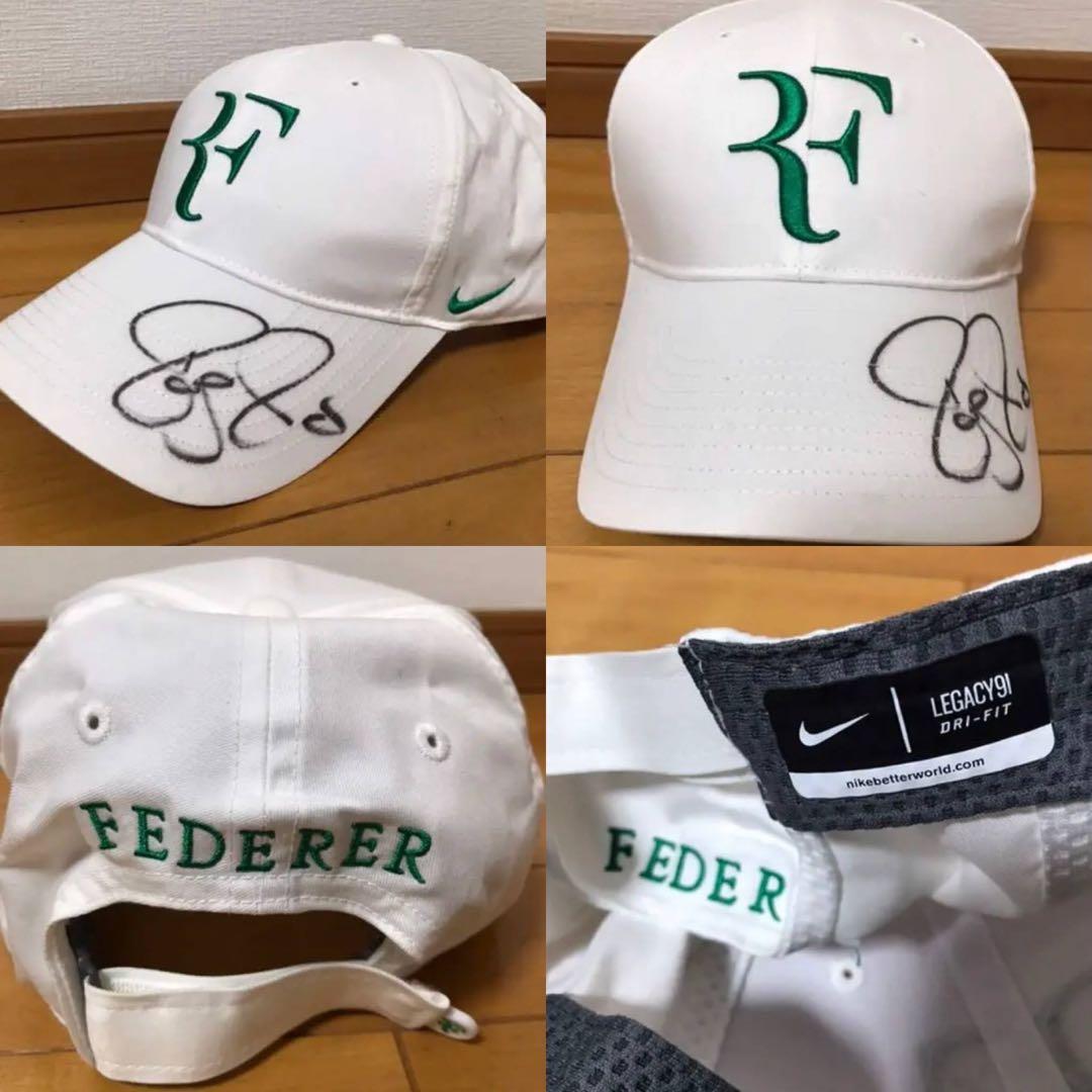 NIKE RFフェデラー直筆サイン入りCAP(白/緑) クレディ・スイス提供品