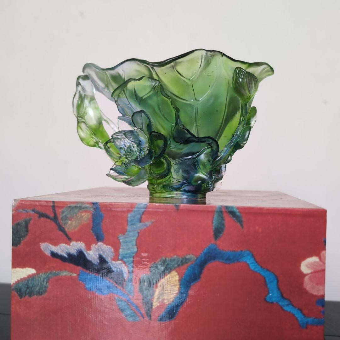 瑠璃工房LIULIGONGFANG ガラス工芸品　置物　LOTUS FLOWER