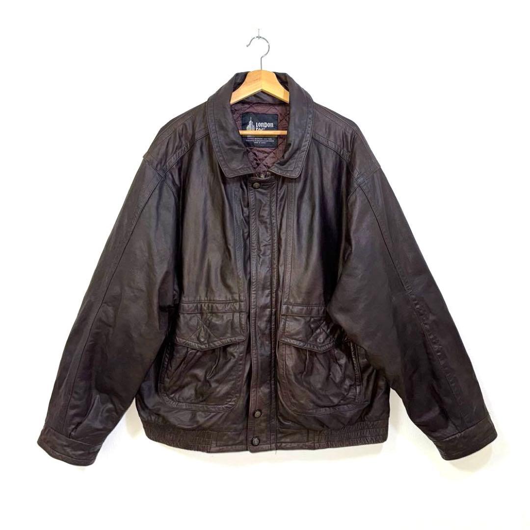 90s Vintage ロンドンフォグ　レザージャケット　茶色　2XL