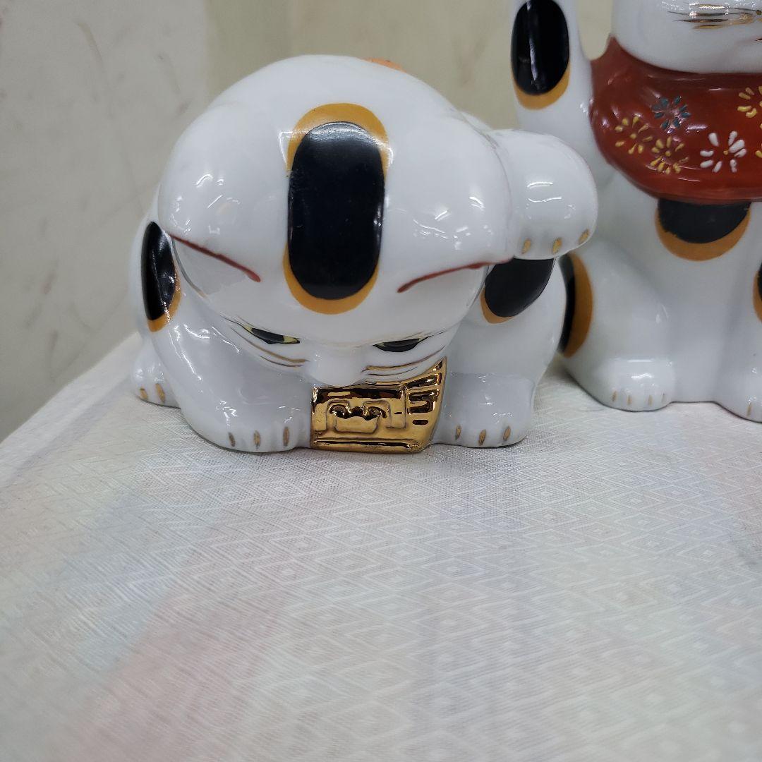 蔵出し　新品招き猫の陶器置物 伝統みけ猫 5体セット　手作り