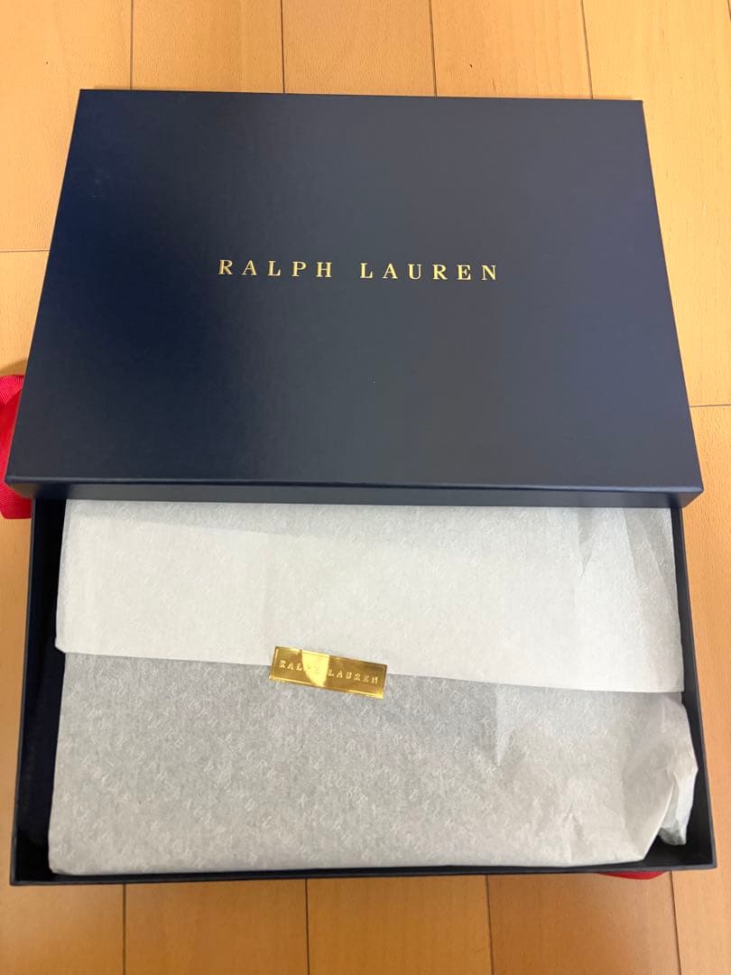【新品ギフト】ラルフローレン メンズ マフラー 紺×グレー ギフトBOX&紙袋付