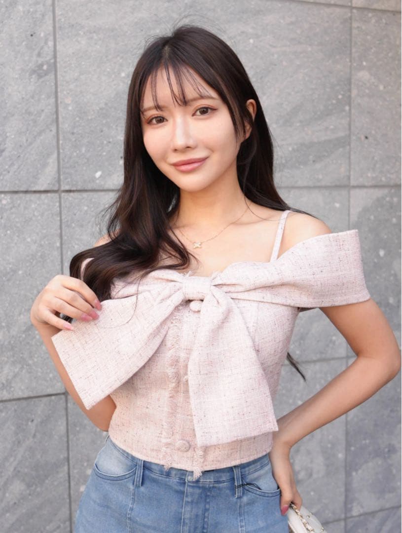 LIP SERVICE リップサービス ツイードリボンオフショルトップス