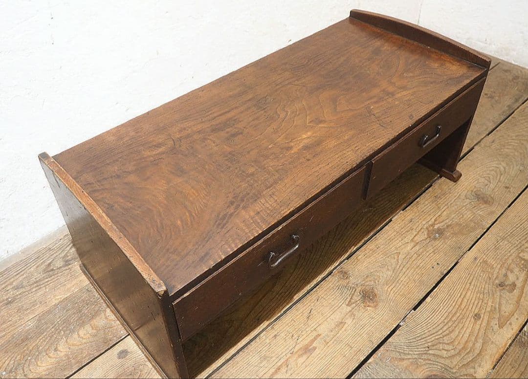 1302 杢目の綺麗な文机　ローテーブル　引き出し　収納棚　レトロ　ビンテージ