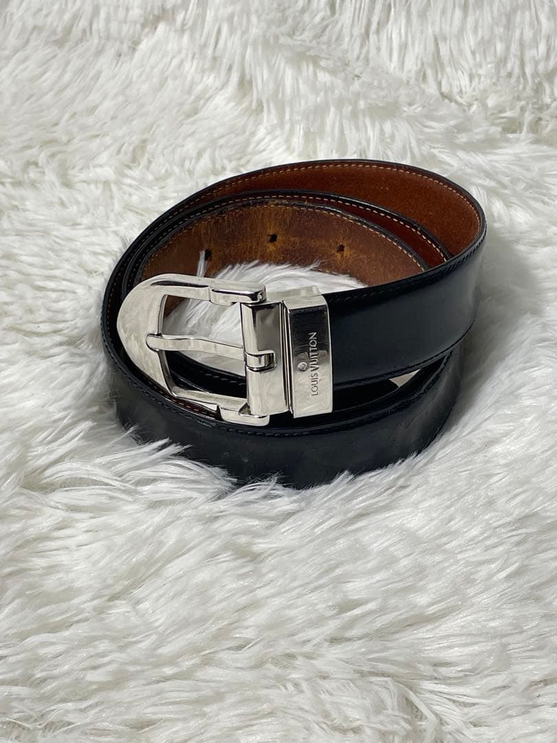 LOUIS VUITTON ルイヴィトン 本革 レザーベルト 黒 シルバー金具