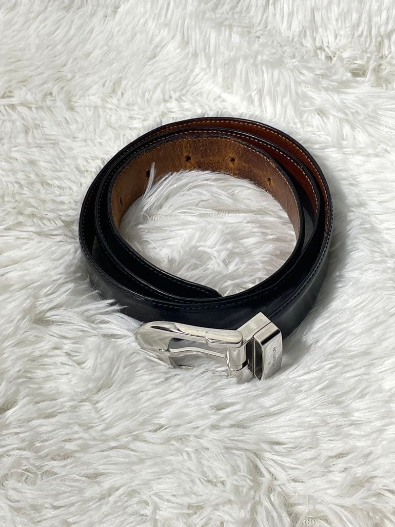 LOUIS VUITTON ルイヴィトン 本革 レザーベルト 黒 シルバー金具