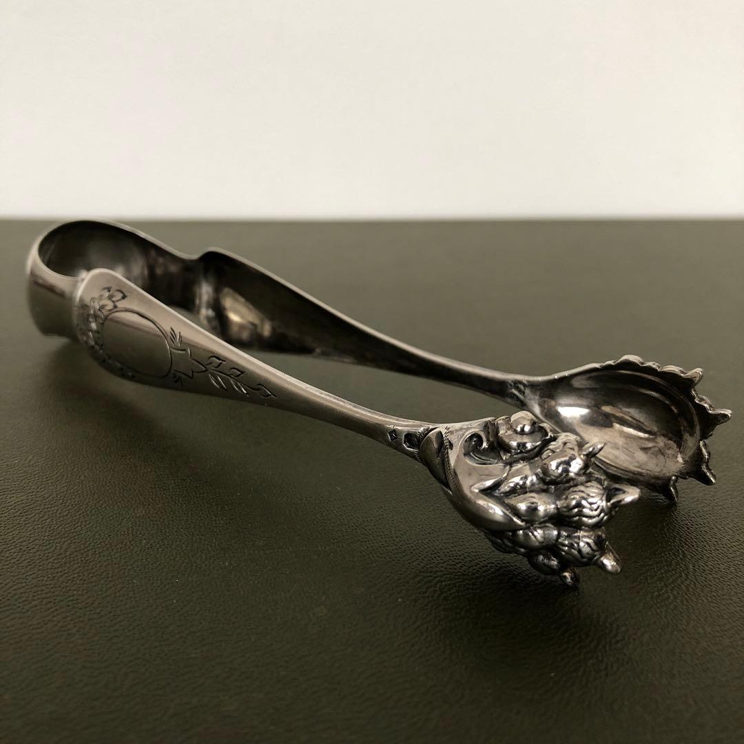 フランス アンティーク　純銀製　獣足　トング　ミネルヴァ　手彫り装飾　ビンテージ